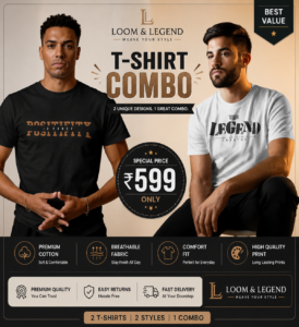 Loom & Legend Men's Printed T-Shirt Combo Pack of 2 | Premium Cotton | Black & White | ₹599