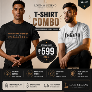 Loom & Legend Men's Printed T-Shirt Combo Pack of 2 | Premium Cotton | Black & White | ₹599