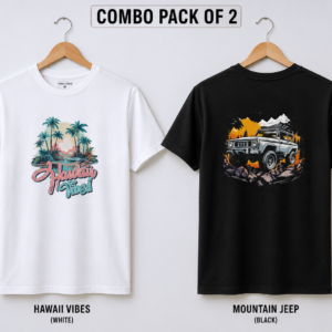 Men's T-Shirt Combo Pack of 2 (Hawaii Vibes + Mountain Jeep
